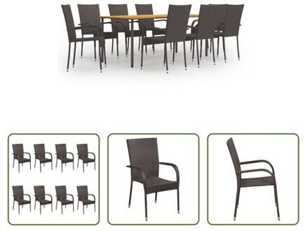 vidaXL Tuinset - Acaciahout/Staal - 200x100x72 cm - Bruin - 1 tafel 8 stoelen