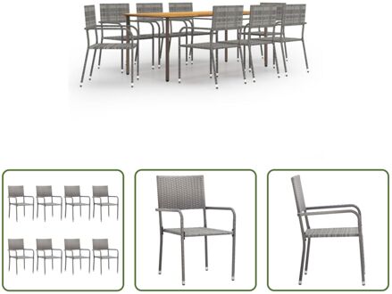 vidaXL Tuinset - Acaciahout/Staal - 200x100x72cm - PE-rattan - Antraciet - 1 tafel - 8 stoelen Grijs