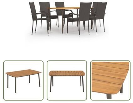 vidaXL Tuinset - Acaciahouten eettafel 150x90x72 cm - PE-rattan eetstoelen 55.5x53.5x95 cm - Bruin - Montage