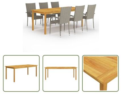 vidaXL Tuinset - Acaciahouten Eettafel - Gepoedercoat Stalen Stoelen - Grijs - 200 x 90 x 74 cm