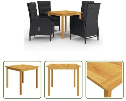 vidaXL Tuinset - Acaciahouten eettafel - PE-rattan eetstoelen - Zwart - 85x85x74 cm