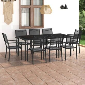 vidaXL Tuinset - Antraciet - Glazen tafel - 190x90x74 cm - 8 Textileen stoelen Grijs