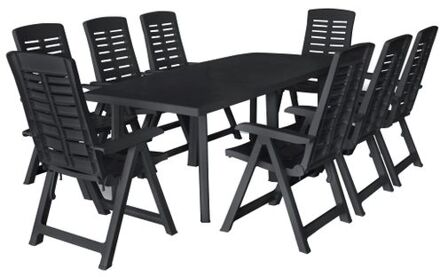 vidaXL Tuinset Antraciet Kunststof - 216 x 90 x 72 cm - Inklapbaar - 8 stoelen - Weerbestendig Grijs