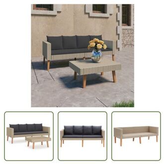 vidaXL Tuinset - Beige PE-rattan - Gepoedercoat staal - Inclusief kussens - 165 x 67 x 60 cm