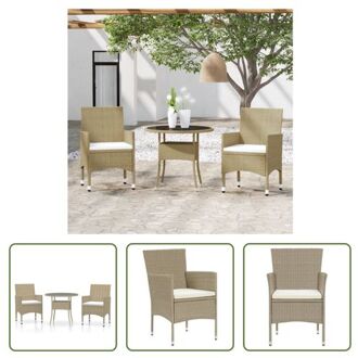 vidaXL Tuinset Beige - Poly rattan - 80x75 cm - Gehard glas