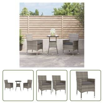 vidaXL Tuinset Bistro Grijs - 55 x 75 cm - PE-rattan - Gepoedercoat staal - Inclusief kussens