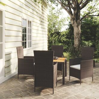 vidaXL Tuinset - eethoek 90 x 90 x 75 cm - poly rattan - gepoedercoat staal - zwart - inclusief 4 stoelen en