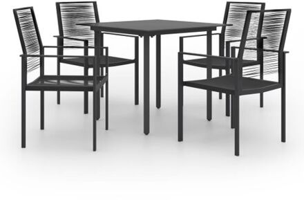 vidaXL Tuinset - Eettafel en stoelen - Gepoedercoat staal - Glas - Waterbestendig - Zwart - 80x80x74cm
