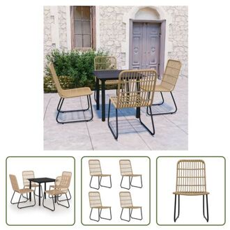 vidaXL Tuinset - Eiken/Zwart - Poly Rattan/Staal/Glas - 80x80x74 cm - Weerbestendig Bruin