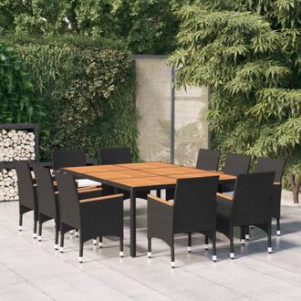 vidaXL Tuinset - Elegant - Tafel en 10 stoelen - 200 x 150 x 75 cm - Zwart poly rattan