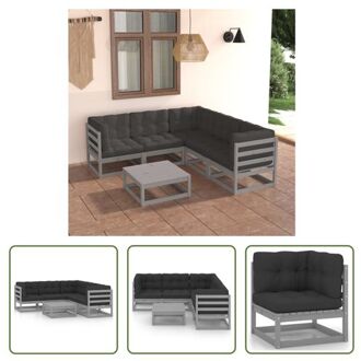 vidaXL Tuinset - Grenenhout - Grijs - 70x70x67 cm - Inclusief kussens