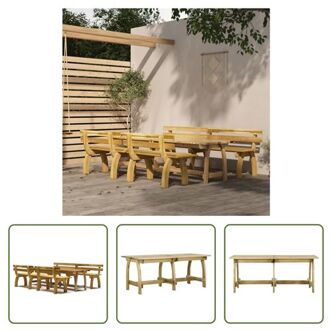 vidaXL Tuinset Grenenhout Groen Geïmpregneerd - 220x74x75 cm - 110/220x60x86 cm - 45.5 cm zithoogte - 40 cm Bruin