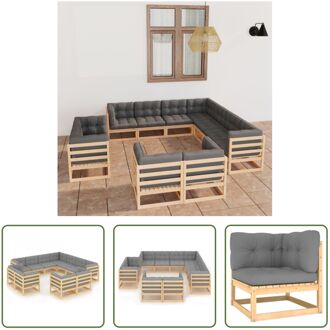 vidaXL Tuinset Grenenhout - Hoekbank 70x70x67 cm - Incl - kussens - Grijs