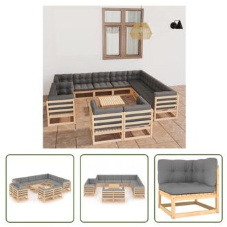 vidaXL Tuinset - Grenenhout - Hoekbank+Middenbank+Tafel - 70x70x67cm - Grijs