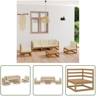 vidaXL Tuinset - Grenenhout - Honingbruin - 70x70x67cm - Midden/hoekbank - Tafel - Zitkussen - Rug/zijkussen