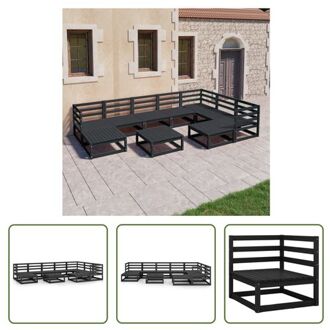 vidaXL Tuinset Grenenhout - Klassiek - Zwart - Hoekbank 70x70x67cm - Middenbank 70x70x67cm - Tafel/Voetenbank