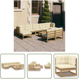 vidaXL Tuinset Grenenhout - Lounge - 70 x 70 cm - Honingbruin - Crème