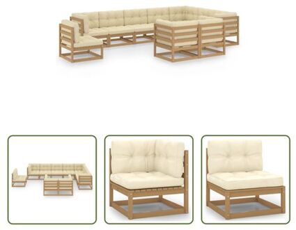 vidaXL Tuinset Grenenhout Lounge - 70 x 70 x 67 cm - Honingbruin Crèmekleurig - Montage vereist