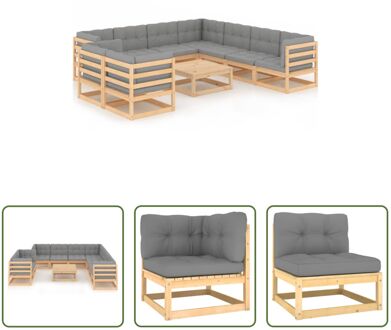 vidaXL Tuinset Grenenhout - Lounge - 70x70x67 cm - Grijs