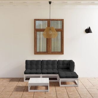 vidaXL Tuinset Grenenhout Lounge - 70x70x67 cm - Wit Antraciet
