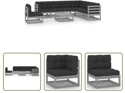 vidaXL Tuinset Grenenhout - Lounge - Grijs - 7-delig