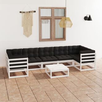 vidaXL Tuinset Grenenhout - Lounge - Wit - 70x70x67 cm - Inclusief kussens