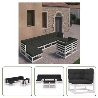 vidaXL Tuinset Grenenhout - Lounge - Wit - Antraciet - 70x70x67 cm