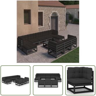 vidaXL Tuinset Grenenhout - Lounge - Zwart - 70x70x67 cm - Inclusief Kussens