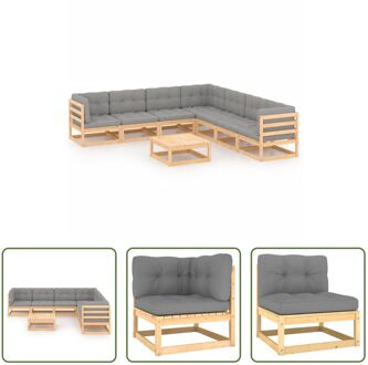 vidaXL Tuinset Grenenhout - Loungeset - 70x70x67 cm - Grijs kussen