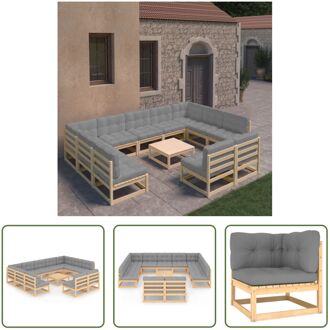 vidaXL Tuinset Grenenhout - Loungeset - Grijs - 70x70x67cm - Inclusief kussens - Montage vereist