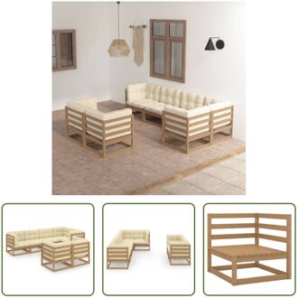 vidaXL Tuinset Grenenhout - Midden/Hoekbank - Honingbruin - 70x70x67cm - Creme kussens