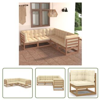 vidaXL Tuinset Grenenhout - Modulair - Honingbruin - 70x70x67 cm - Inclusief Kussens