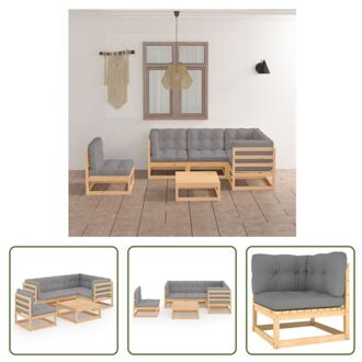 vidaXL Tuinset Grenenhout - Modulaire loungeset - Grijs kussen - 70x70x67 cm - Massief grenenhout