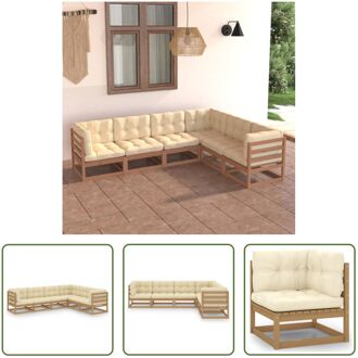 vidaXL Tuinset Grenenhout - Modulaire loungeset - Honingbruin - 70x70x67 cm - Inclusief kussens