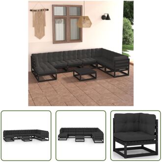 vidaXL Tuinset Grenenhout - Zwart - 70x70x67 cm - Inclusief kussens