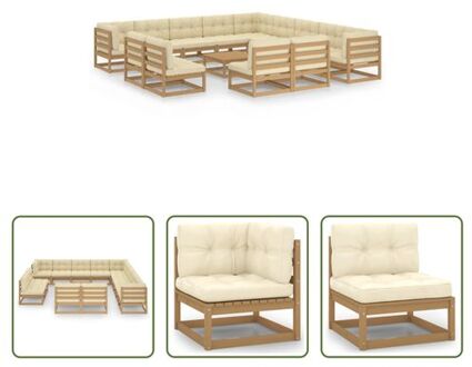 vidaXL Tuinset Grenenhouten Loungeset - 3-Hoekbank + 10-Middenbank + 1-Tafel - 70x70x67 cm - Honingbruin