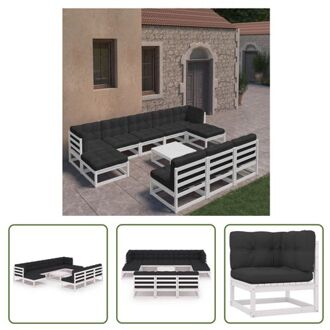 vidaXL Tuinset - Grenenhouten Loungeset - Wit - 70x70x67cm - Inclusief Kussens