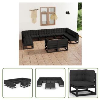 vidaXL Tuinset Grenenhouten Loungeset - Zwart - 70x70x67 cm - Montage vereist - The Living Store