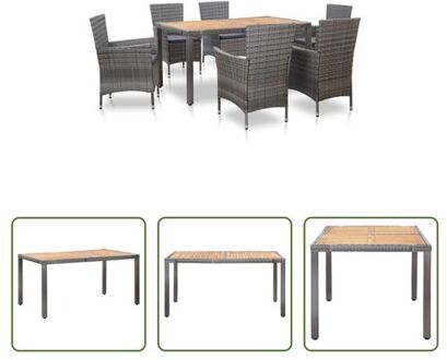 vidaXL Tuinset Grijs - 6 Stoelen - 150x90x75cm - PE-rattan