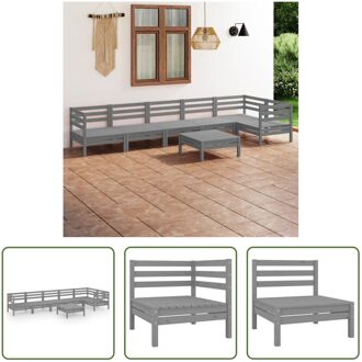 vidaXL Tuinset - Hout - Grijs - Hoek/middenbank- 63.5 x 63.5 x 62.5 cm - Voetenbank/tafel- 63.5 x 63.5 x 28.5