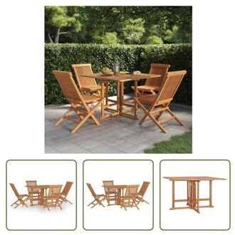 vidaXL Tuinset - Houten - Inklapbaar - Teakhout - 110x110x75 cm - 4 Stoelen Bruin