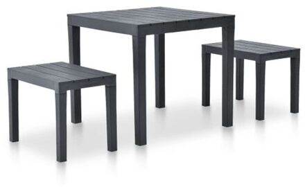 vidaXL Tuinset - Kunststof - Antraciet - 78x78x72cm (tafel) - 60x38x45cm (bank) Grijs