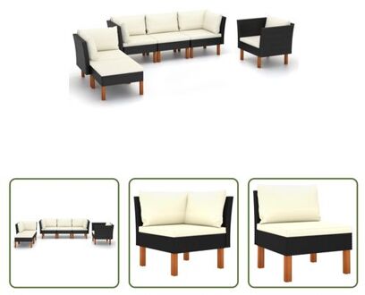 vidaXL Tuinset Lounge - Zwart - PE-rattan - Gepoedercoat staal - Eucalyptushout