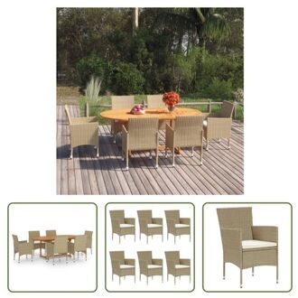 vidaXL Tuinset - Massief Acaciahout - PE-rattan - Beige - 150-200x100x74cm