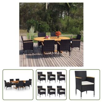 vidaXL Tuinset - Massief Acaciahout - PE-rattan - Zwart - 150-200x100x74 cm - Crèmewit Kussen