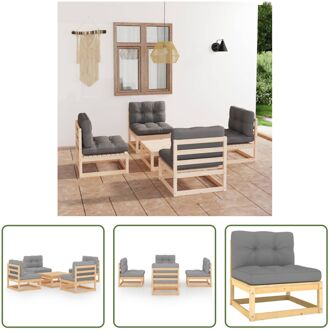 vidaXL Tuinset - Massief Grenenhout - Grijs - 70x70x67 cm - 4x Middenbank - 1x Tafel