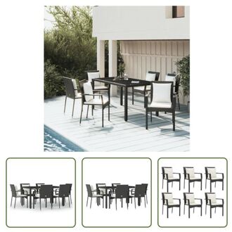 vidaXL Tuinset - Moderne zwart PE-rattan tuinstoelset - Inclusief 6 stoelen - tafel en kussens - 150 x 90 x