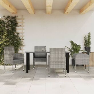 vidaXL Tuinset - naam - Tafel en 4 stoelen - Afmetingen- 160 x 80 x 74 cm - Poly rattan en staal - Gehard Grijs