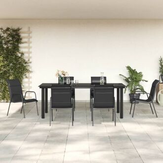 vidaXL Tuinset - naam - Tafel en stoel - 200 x 100 x 74 cm - Stabiel frame - Duurzaam materiaal - Stevig Zwart