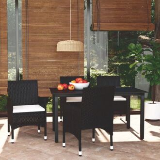 vidaXL Tuinset - naam - Tuintafel met glazen tafelblad en stabiel aluminium frame - Tuinstoelen met Zwart